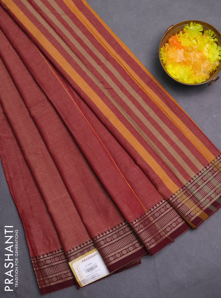 Narayanpet cotton saree rust shade and maroon with plain body and thread woven border