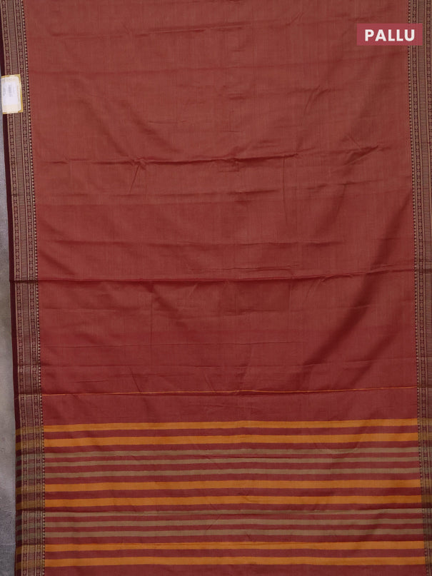Narayanpet cotton saree rust shade and maroon with plain body and thread woven border