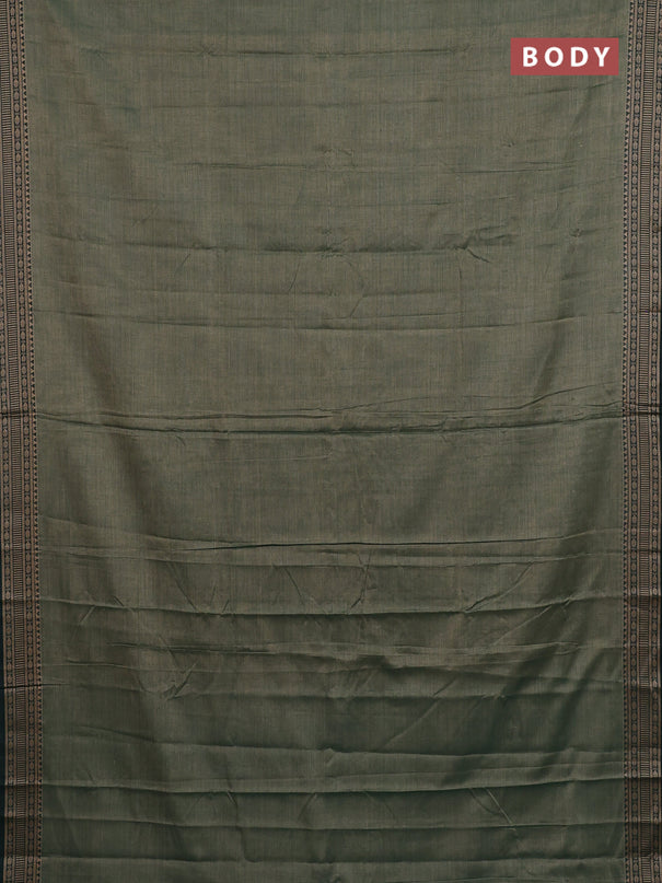 Narayanpet cotton saree greenish beige and bottle green with plain body and thread woven border