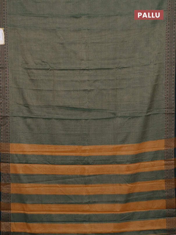 Narayanpet cotton saree greenish beige and bottle green with plain body and thread woven border