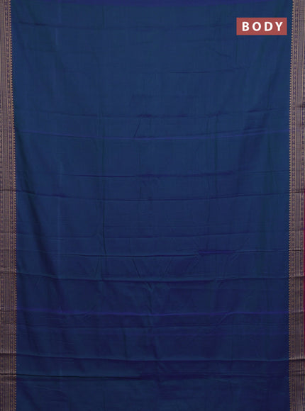 Narayanpet cotton saree dual shade of blueish green and pink with plain body and thread woven border