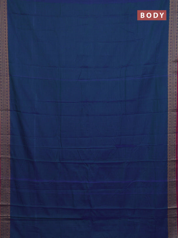 Narayanpet cotton saree dual shade of blueish green and pink with plain body and thread woven border