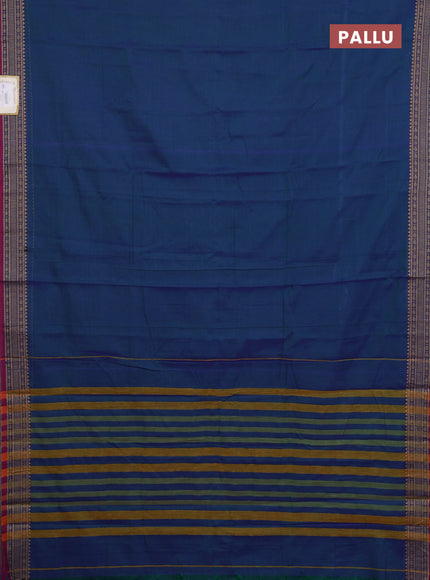 Narayanpet cotton saree dual shade of blueish green and pink with plain body and thread woven border