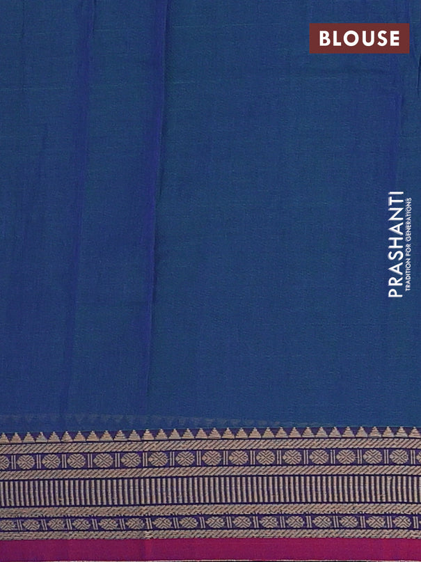 Narayanpet cotton saree dual shade of blueish green and pink with plain body and thread woven border