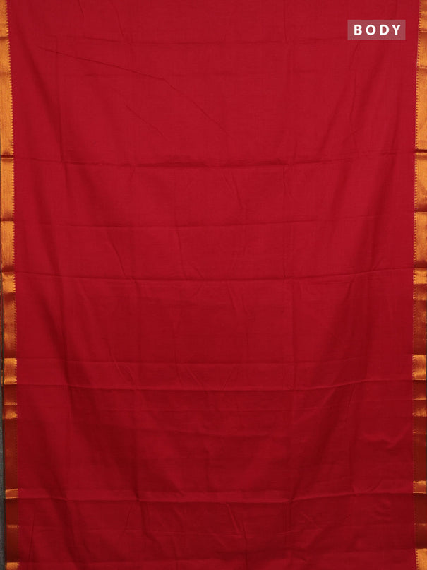 Narayanpet cotton saree red and green with plain body with zari woven border
