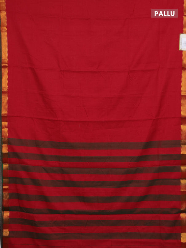 Narayanpet cotton saree red and green with plain body with zari woven border