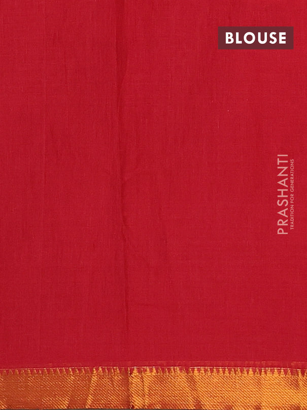 Narayanpet cotton saree red and green with plain body with zari woven border