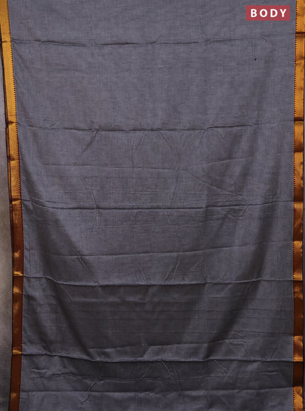 Narayanpet cotton saree grey and black with plain body with zari woven border