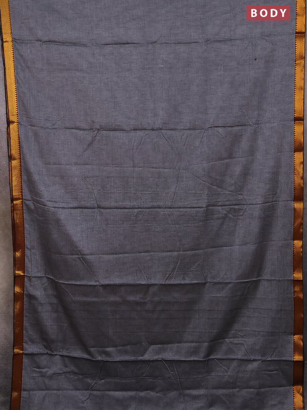 Narayanpet cotton saree grey and black with plain body with zari woven border