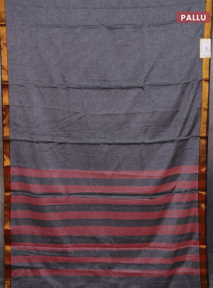 Narayanpet cotton saree grey and black with plain body with zari woven border