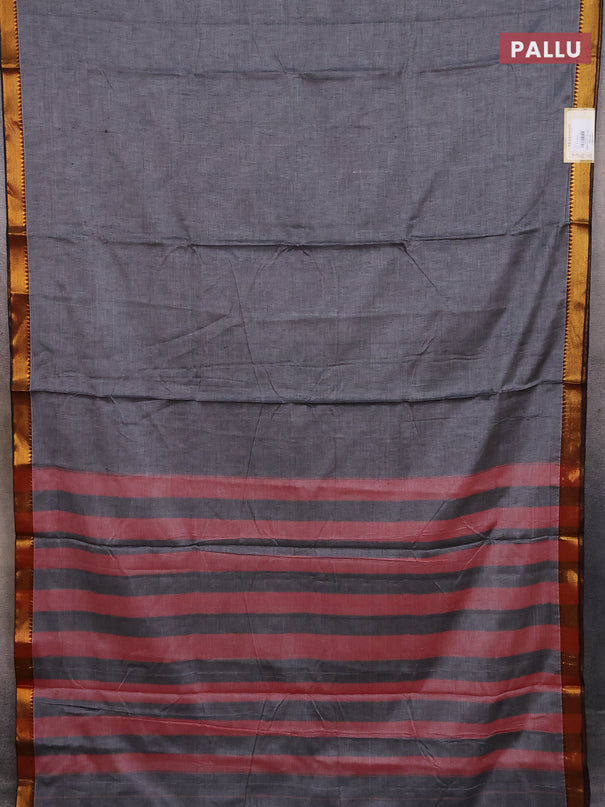 Narayanpet cotton saree grey and black with plain body with zari woven border