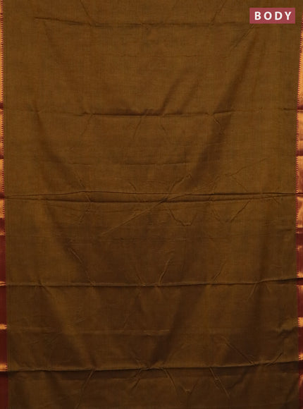 Narayanpet cotton saree dark mustard and rust shade with plain body with zari woven border
