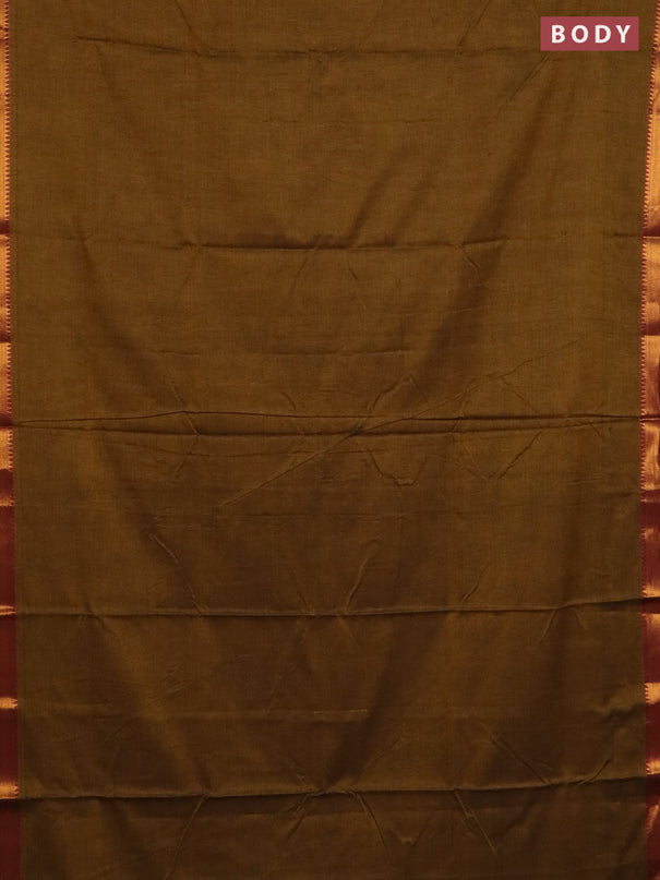Narayanpet cotton saree dark mustard and rust shade with plain body with zari woven border