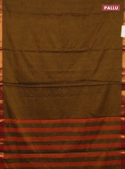 Narayanpet cotton saree dark mustard and rust shade with plain body with zari woven border