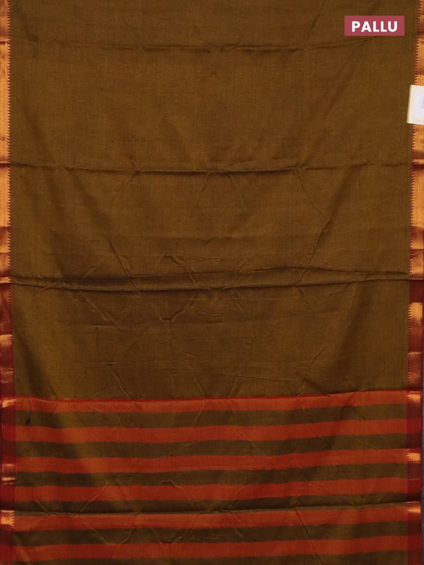 Narayanpet cotton saree dark mustard and rust shade with plain body with zari woven border