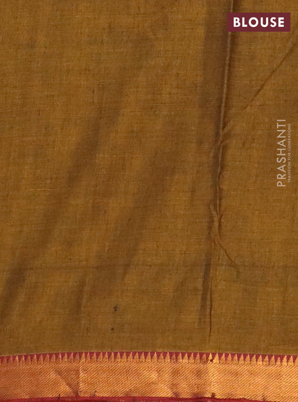 Narayanpet cotton saree dark mustard and rust shade with plain body with zari woven border