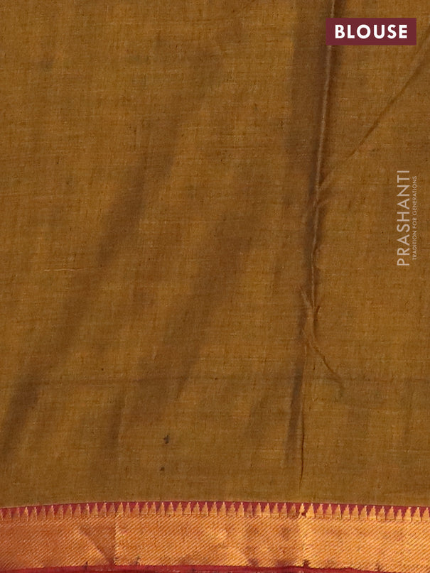 Narayanpet cotton saree dark mustard and rust shade with plain body with zari woven border