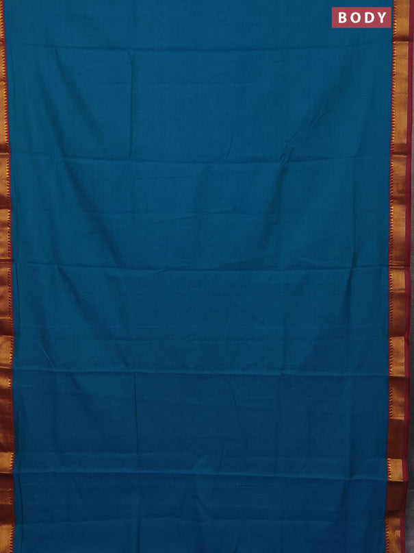 Narayanpet cotton saree teal blue and rust shade with plain body with zari woven border