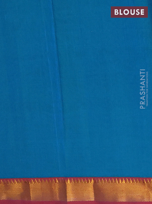 Narayanpet cotton saree teal blue and rust shade with plain body with zari woven border