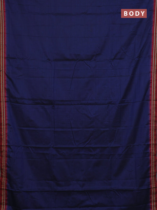 Narayanpet cotton saree navy blue and maroon with plain body and thread woven border