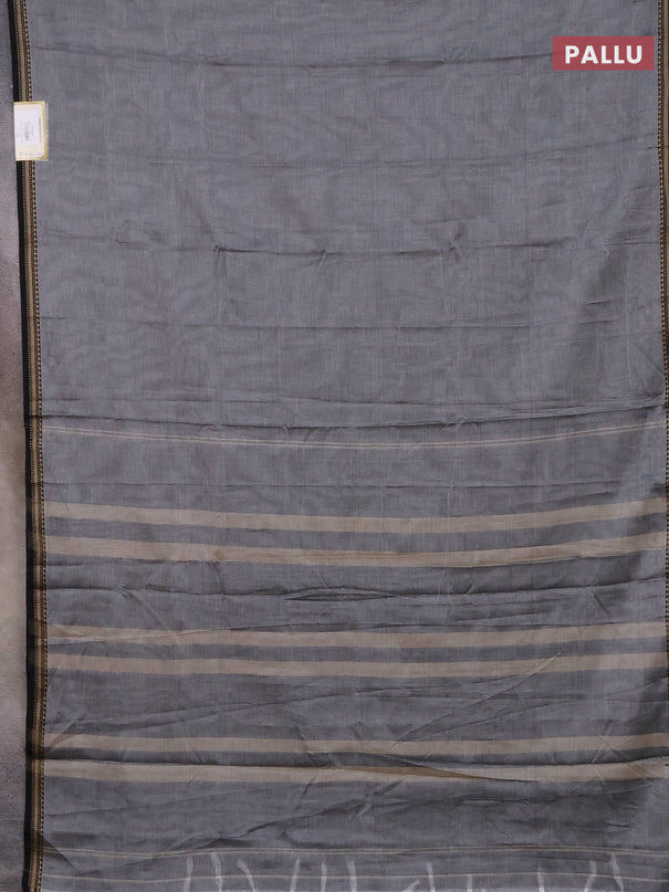 Narayanpet cotton saree grey and black with plain body and thread woven border