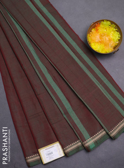 Narayanpet cotton saree dual shade of greenish red with plain body and thread woven border