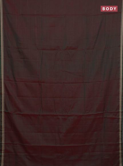 Narayanpet cotton saree dual shade of greenish red with plain body and thread woven border