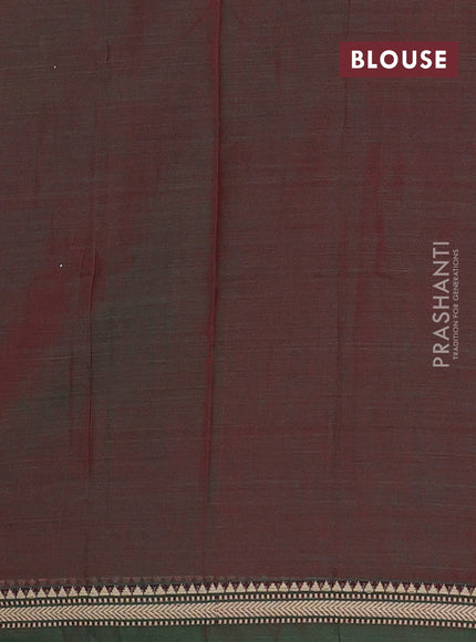 Narayanpet cotton saree dual shade of greenish red with plain body and thread woven border