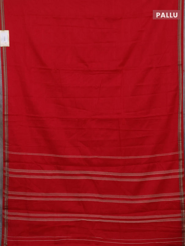 Narayanpet cotton saree red with plain body and thread woven border