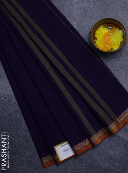 Narayanpet cotton saree violet and dark mustard with plain body and thread woven border