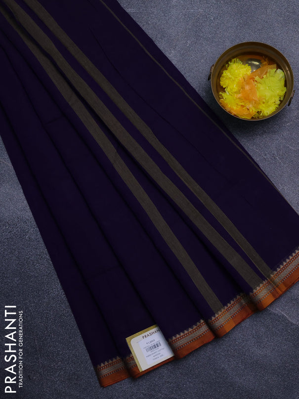 Narayanpet cotton saree violet and dark mustard with plain body and thread woven border