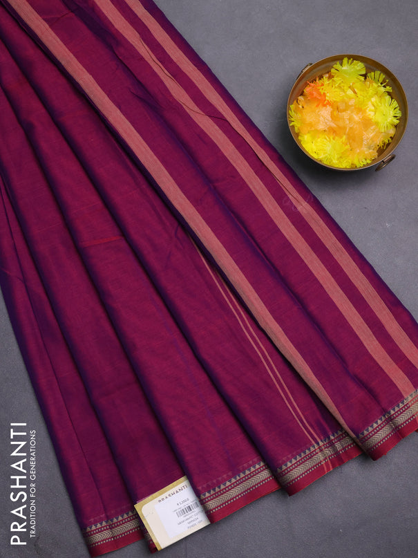 Narayanpet cotton saree purple with plain body and thread woven border