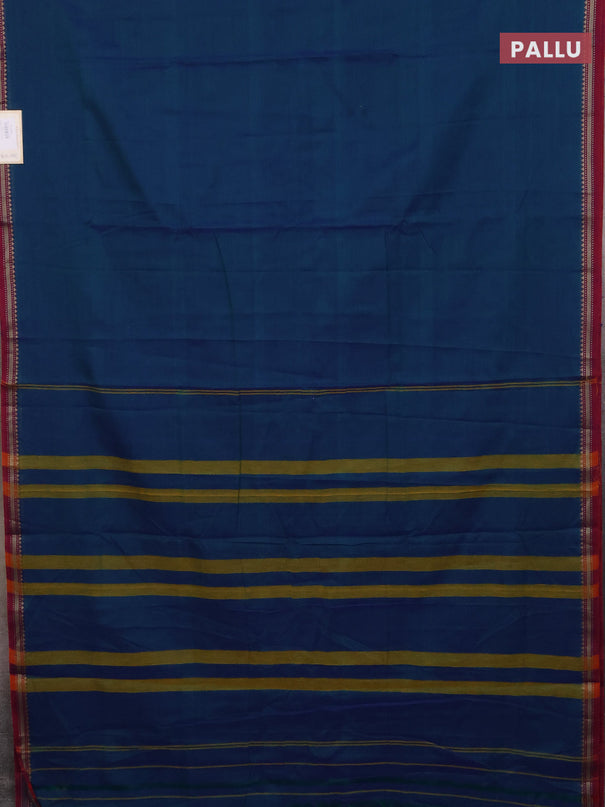 Narayanpet cotton saree teal green and pink with plain body and thread woven border