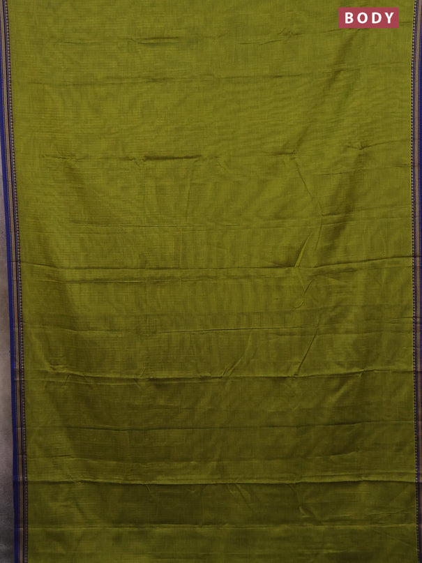 Narayanpet cotton saree light green and blue with plain body and thread woven border