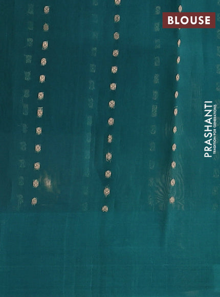 Banarasi organza silk saree teal green with allover zari woven buttas and zari woven simple border