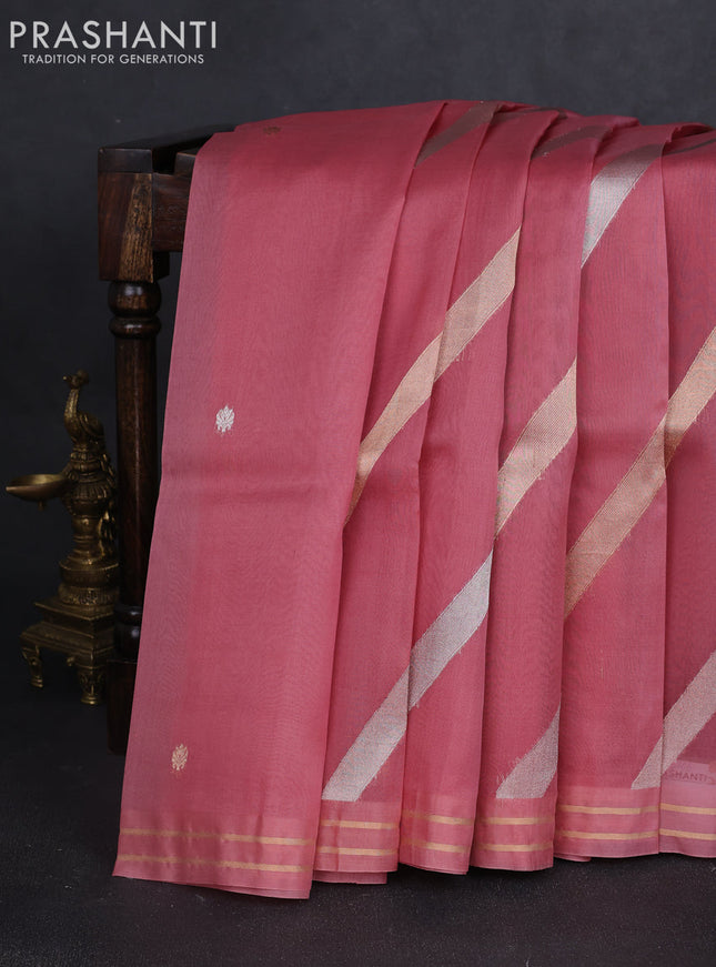 Banarasi organza silk saree pastel pink with allover silver & gold zari weaves and zari woven border
