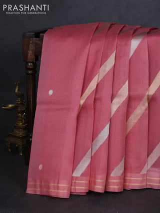 Banarasi organza silk saree pastel pink with allover silver & gold zari weaves and zari woven border