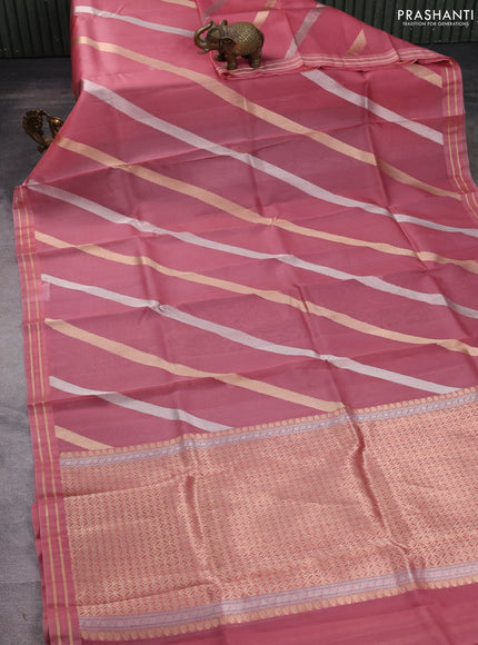 Banarasi organza silk saree pastel pink with allover silver & gold zari weaves and zari woven border