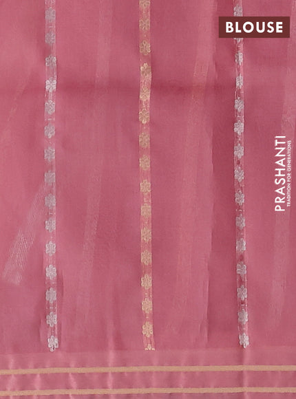 Banarasi organza silk saree pastel pink with allover silver & gold zari weaves and zari woven border