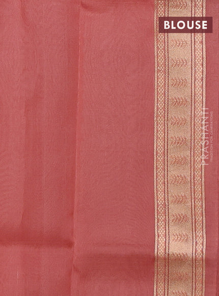 Banarasi organza silk saree peach shade with zari woven buttas and zari woven border