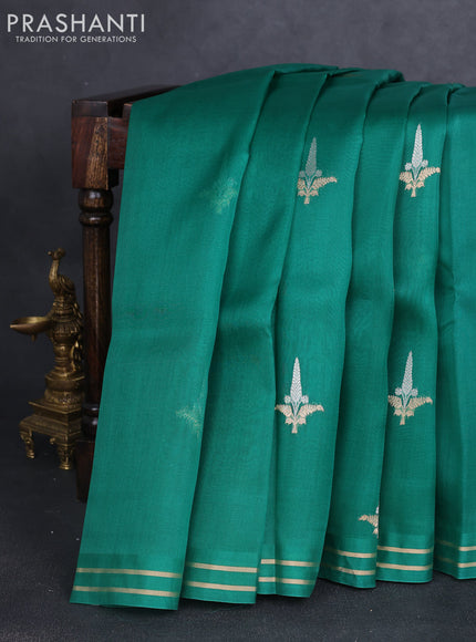 Banarasi organza silk saree green shade with zari woven buttas and zari woven border