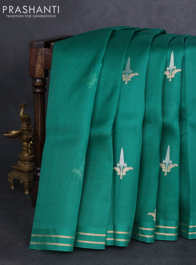 Banarasi organza silk saree green shade with zari woven buttas and zari woven border