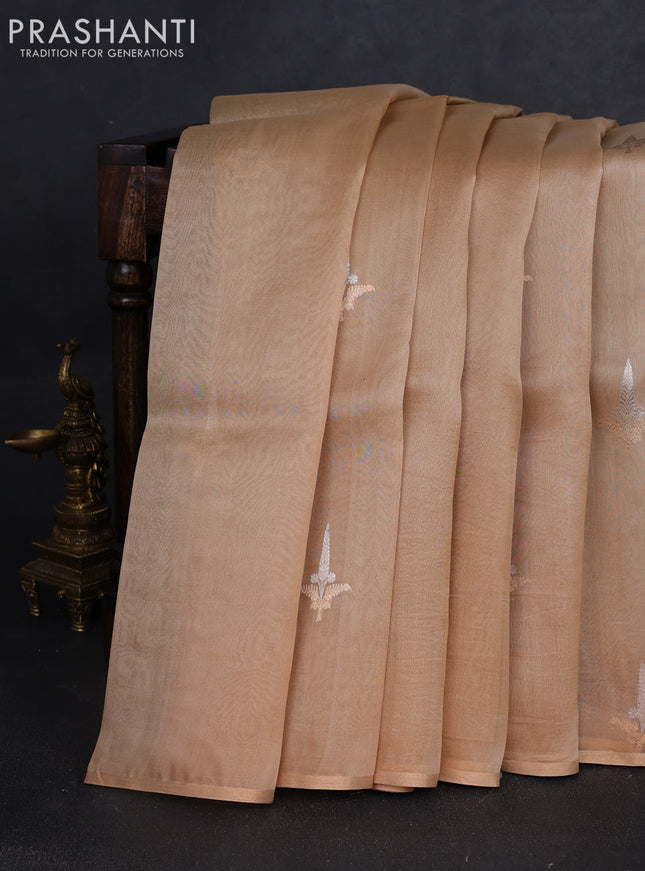 Banarasi organza silk saree sandal with zari woven buttas and zari woven border