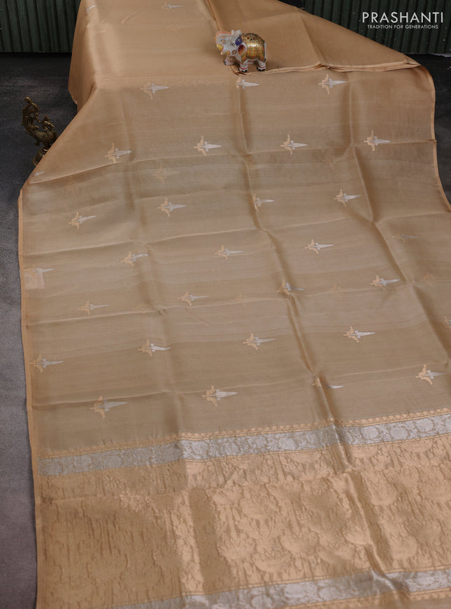 Banarasi organza silk saree sandal with zari woven buttas and zari woven border