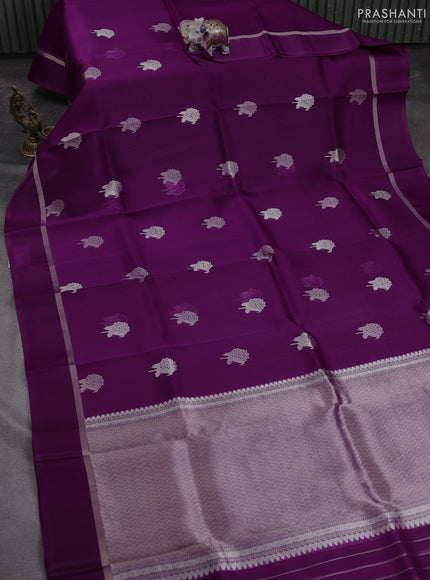 Banarasi organza silk saree purple with allover zari woven buttas and zari woven simple border