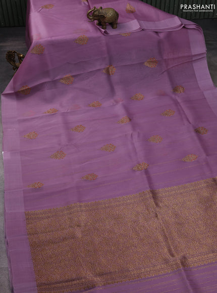 Banarasi organza silk saree pastel purple with allover thread & zari woven buttas and simple border