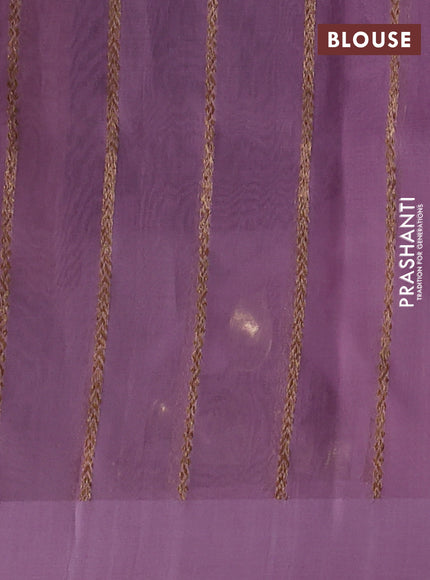 Banarasi organza silk saree pastel purple with allover thread & zari woven buttas and simple border