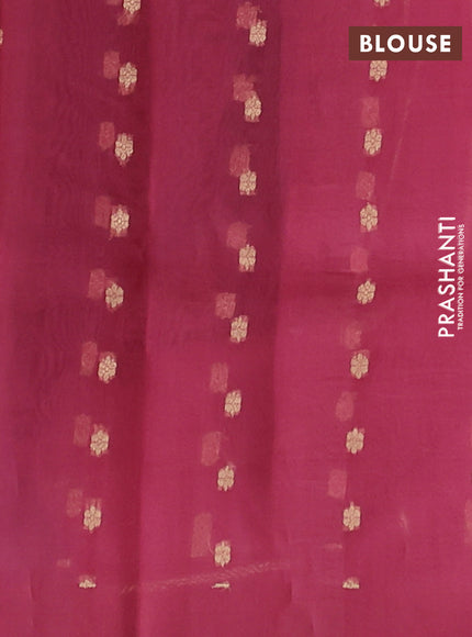 Banarasi organza silk saree peach pink with allover zari stripes pattern & buttas and simple border