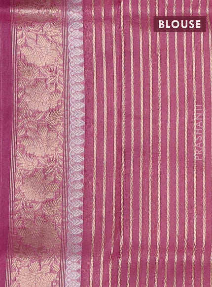 Banarasi organza silk saree peach pink with zari woven buttas and piping border