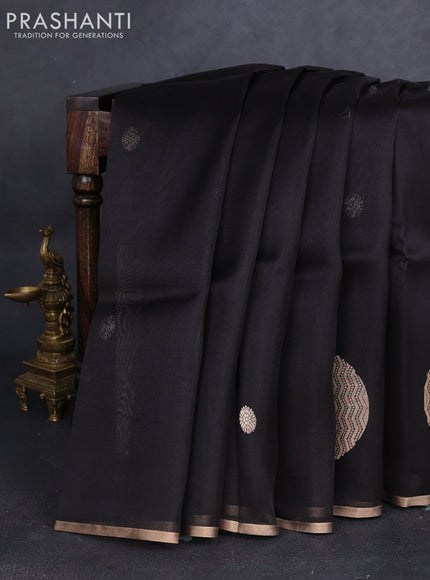 Banarasi organza silk saree black with rudraksha silver & gold zari woven buttas and zari woven border